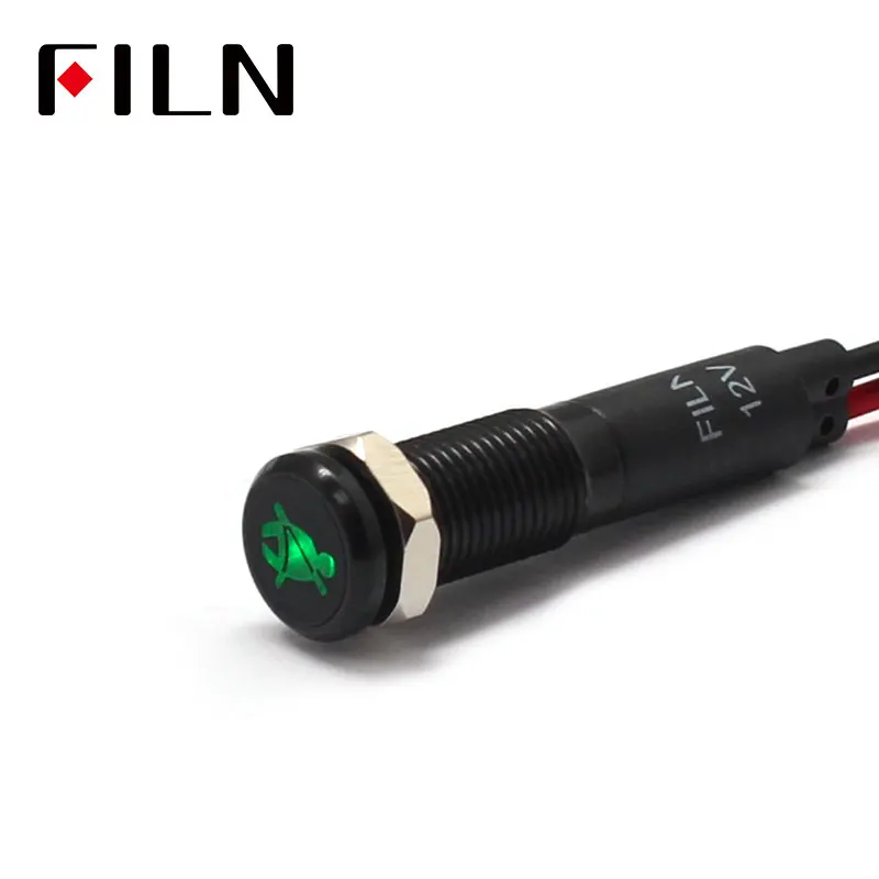 FILN 8 мм Приборная панель автомобиля без ремня безопасности символ led красный желтый белый синий зеленый 12 В светодиодный индикатор светильник с кабелем 20 см - Цвет: Green black shell