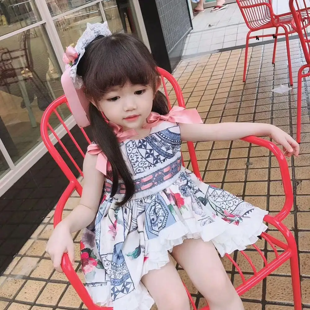 

Summer Girl Lace Flower Cotton Princess Dress Vintage Spanish Party Ceremony Dress for Girls Casual Dress with Pants