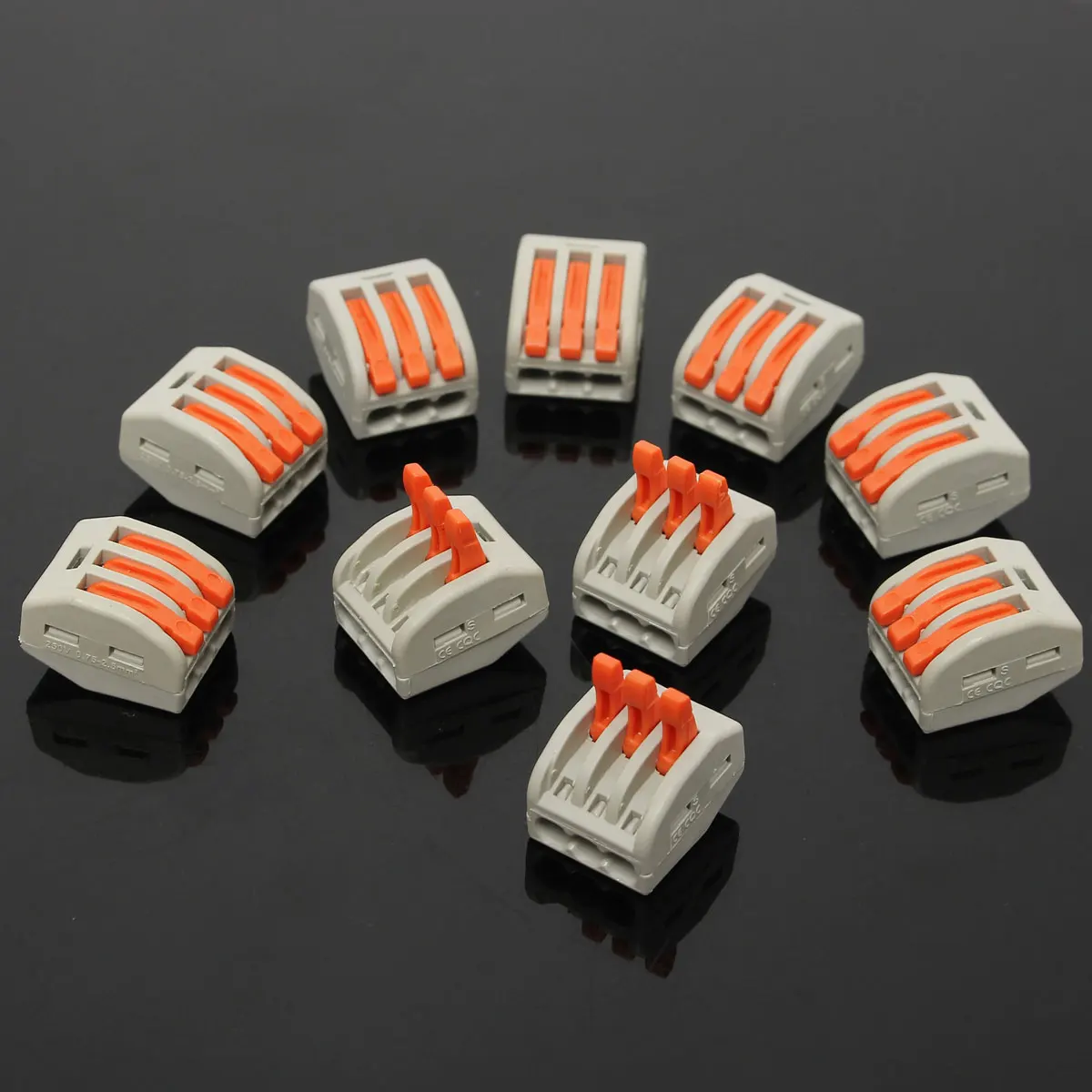 

10pcs 3 Way PCT-213 Reusable Lever Terminal Block Set Fast Terminal Block Wire Connector Universal Connector