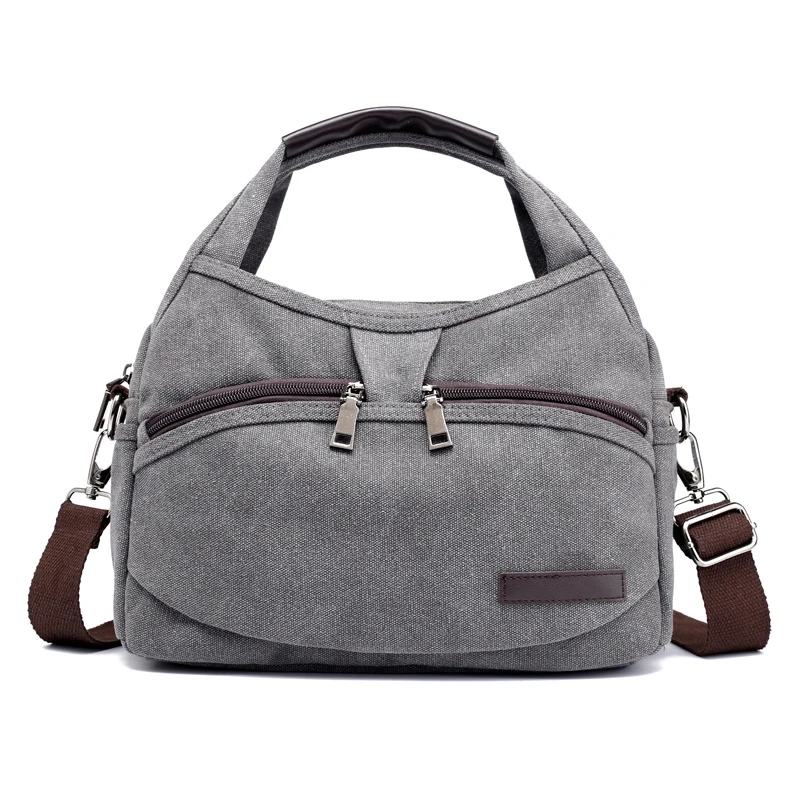 

Women's Canvas Handbags Female Single Shoulder Bags Woman Crossbody Pack Vintage Solid Multi-pocket Ladies Totes Light Gray