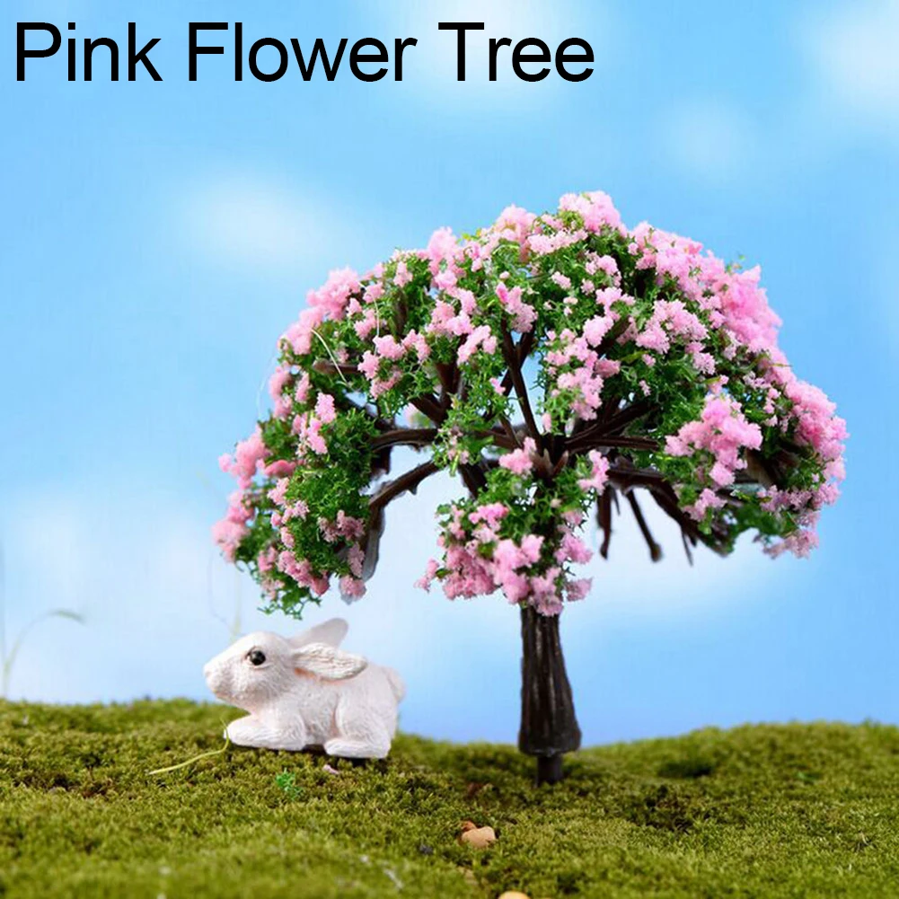 Миниатюрное дерево Сказочный Сад Декор кукольный домик растительный горшок Фигурка DIY ремесло орнамент - Цвет: Pink Flower Tree