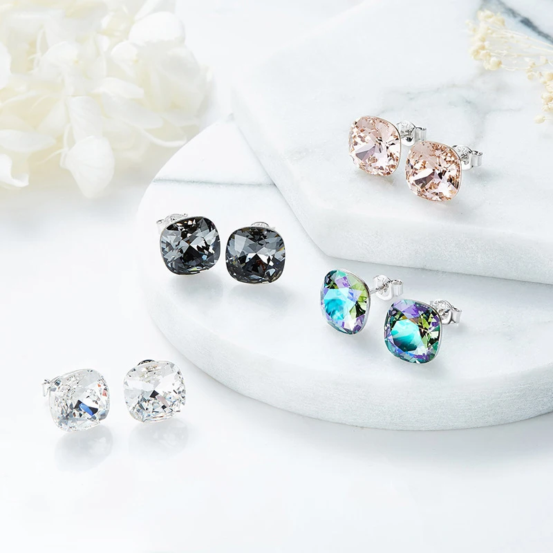 Baffin простые трендовые квадратные серьги-гвоздики с кристаллами от Swarovski 925 Серебряный пирсинг для женщин вечерние свадебные Стразы ювелирные изделия