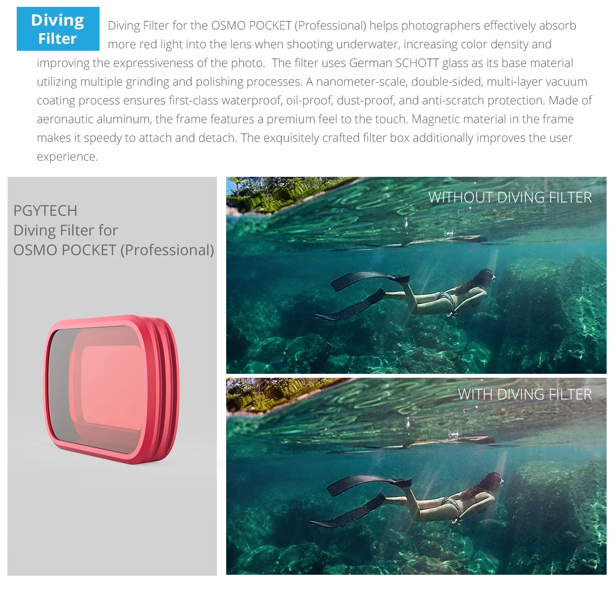 

PGYTECH Diving Filter For OSMO POCKET Light Red Snorkeling Filter(Pro) for DJI OSMO Pocket Accessories