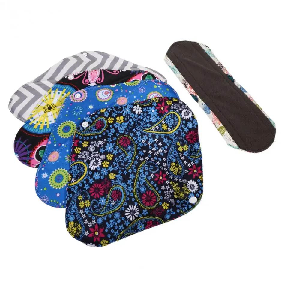 

1PC Charcoal Bamboo Cloth Reusable Washable Menstrual Pads Mama Sanitary Panty Towel 5 Colors