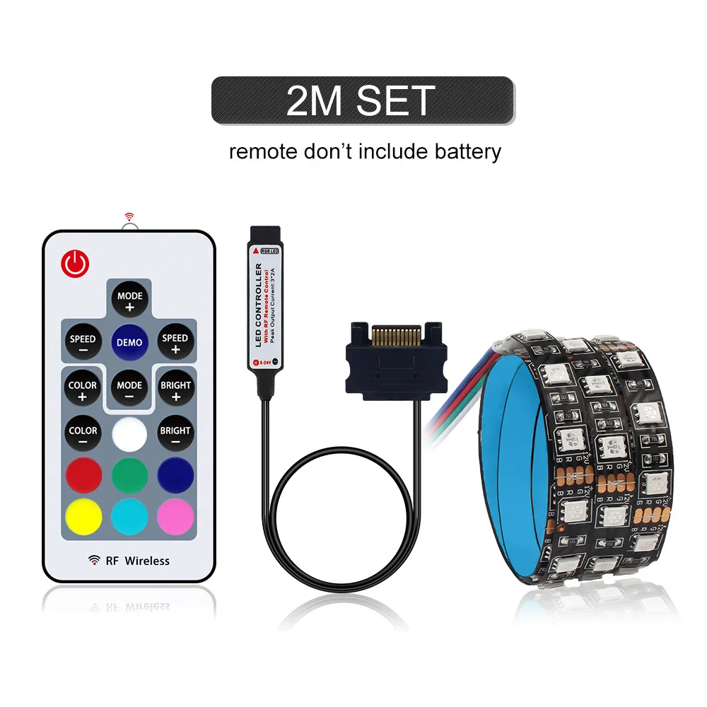 2M SET Чехол для компьютера, Светодиодная лента, светильник RGB, Светодиодная лента 5050, полный комплект с интерфейсом питания SATA и пультом дистанционного управления - Испускаемый цвет: 2M SET