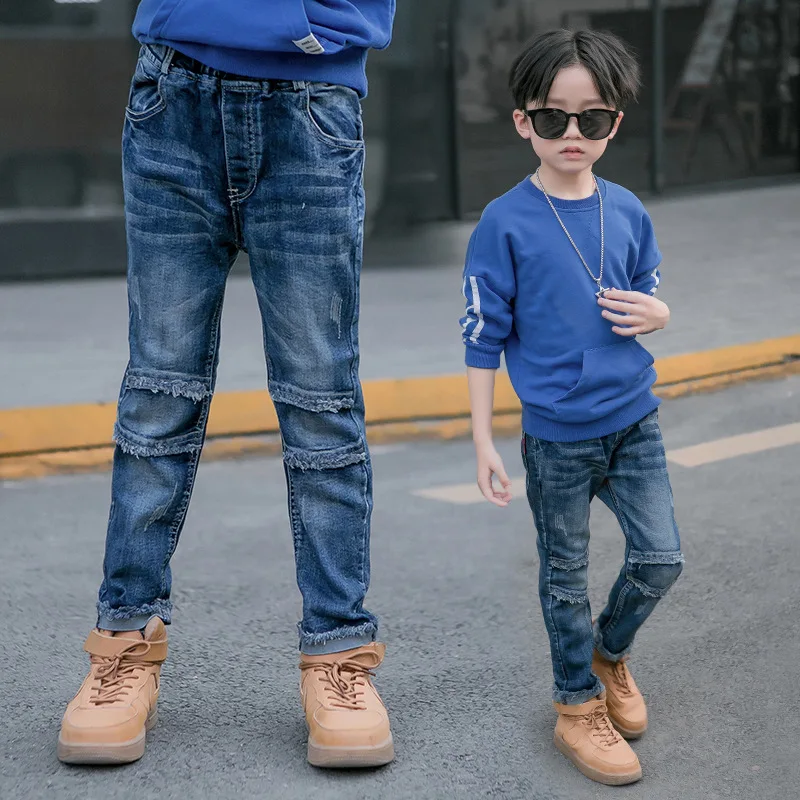 

2019 children boys new spring casual Jeans Big boys fashion distressed elastic washed denim Pants 4-9 years !