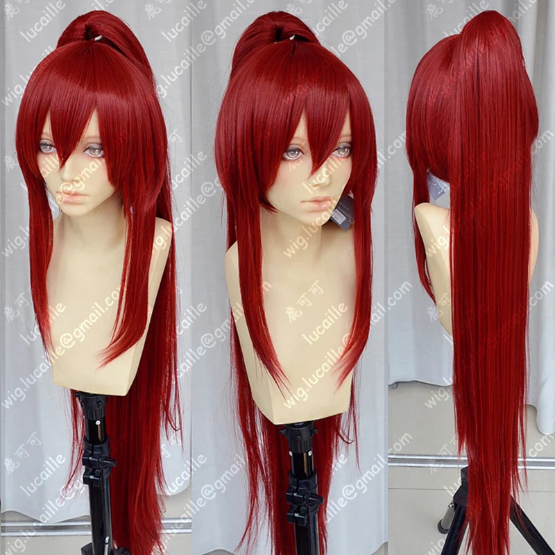 

39'' 100cm Long Wine Red Erza Scarlet Heat Resistant Ponytail Hair Anime Fairy Tail Cosplay Costume Wig + Free Wig Cap