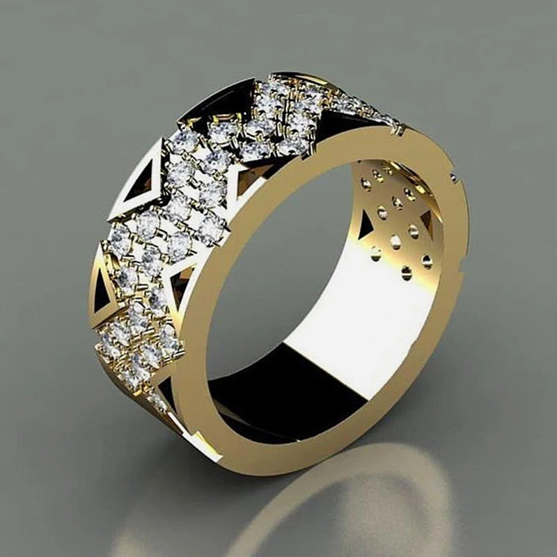 

Luxury Round Circle Gold Color Men's Finger Ring Modern 2019 CZ Crystal Wedding Band Jewelry Championship Rings Hip Hop Z3M132