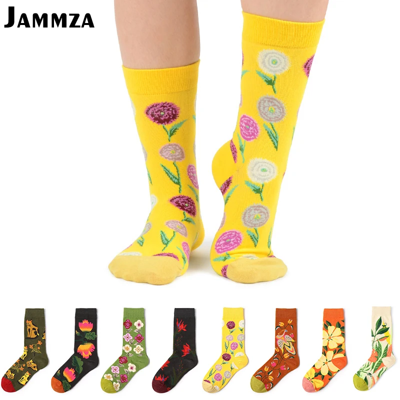 

Women Vintage Flower Print Ethnic Style Fashion Socks Mid Cotton Casual High Quality Beautiful Creative Happy Socks for Art Wild