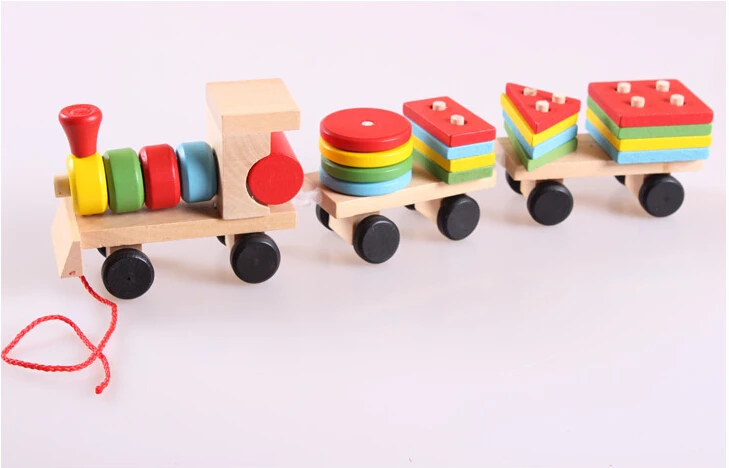 Эфирные Обучающие деревянные игрушки детские деревянные геометрический штабель поезд деревянные блоки Детские Игрушки для раннего обучения