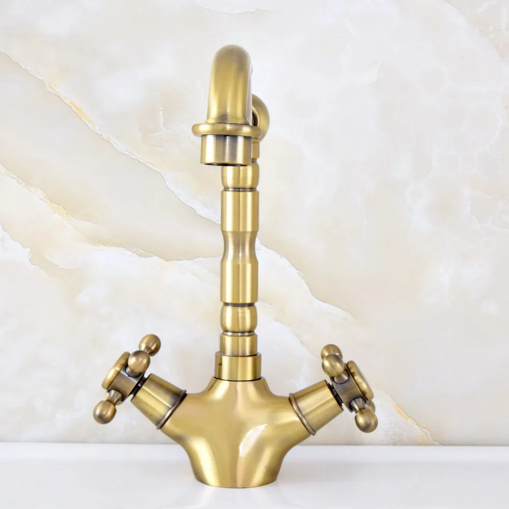 Vintage Retro Antique Bronze Dual Cross Handles Bathroom Kitchen Basin Sink Faucet Mixer Tap Swivel Spout Deck Mounted msf126