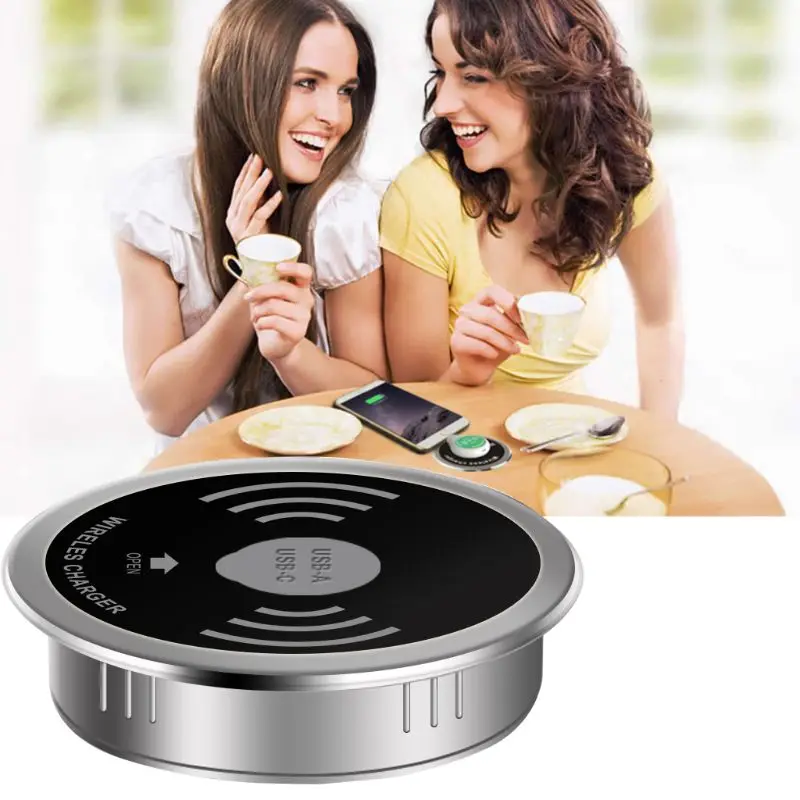  Desktop Wireless Charger 5W Fast Charging Pad Waterproof Plug Hole Conference Table Desk Home Offic
