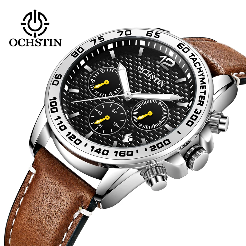 

Luxury Top Brand OCHSTIN New Men's Watches Chronograph Waterproof Date Sports Men Leather Quartz Watch Male Clock Relojes Hombre