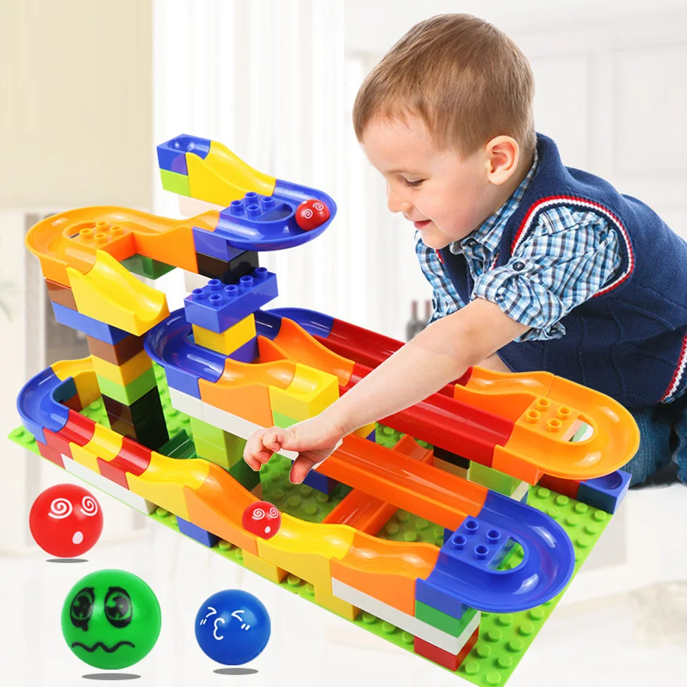 156/208Pcs DIY Construction Marble Race Run Maze Balls Track Building Blocks Children Baby