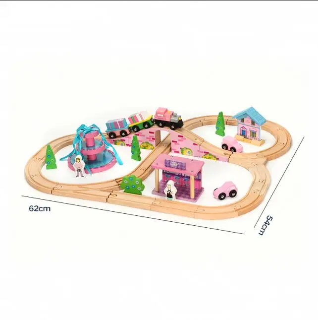 Поезд трек игрушка собранная головоломка Девочка Розовая серия поезд Игрушка совместима с Brio деревянная дорожка Детская игрушка автомобиль комбинация - Цвет: Fountain track