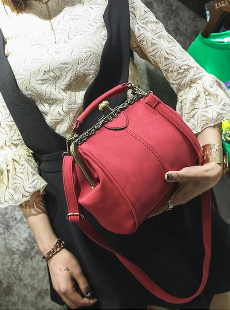 Women PU Leather Purse Retro Fashion Top Handle Handbag Kiss Lock Crossbody Shoulder Bag for Ladies (11)