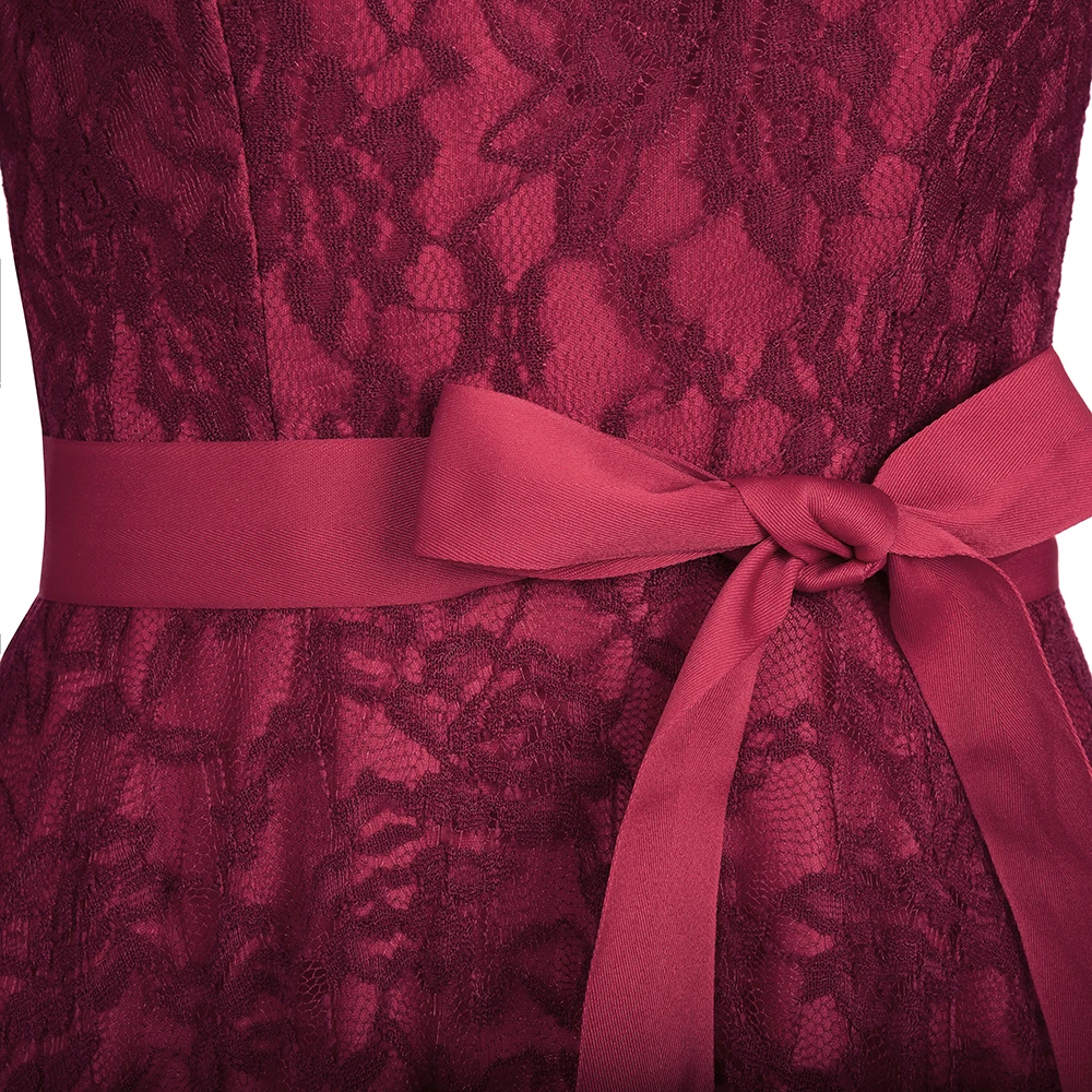 Женское короткое коктейльное платье до колена Robe De Soiree бордовое красное с