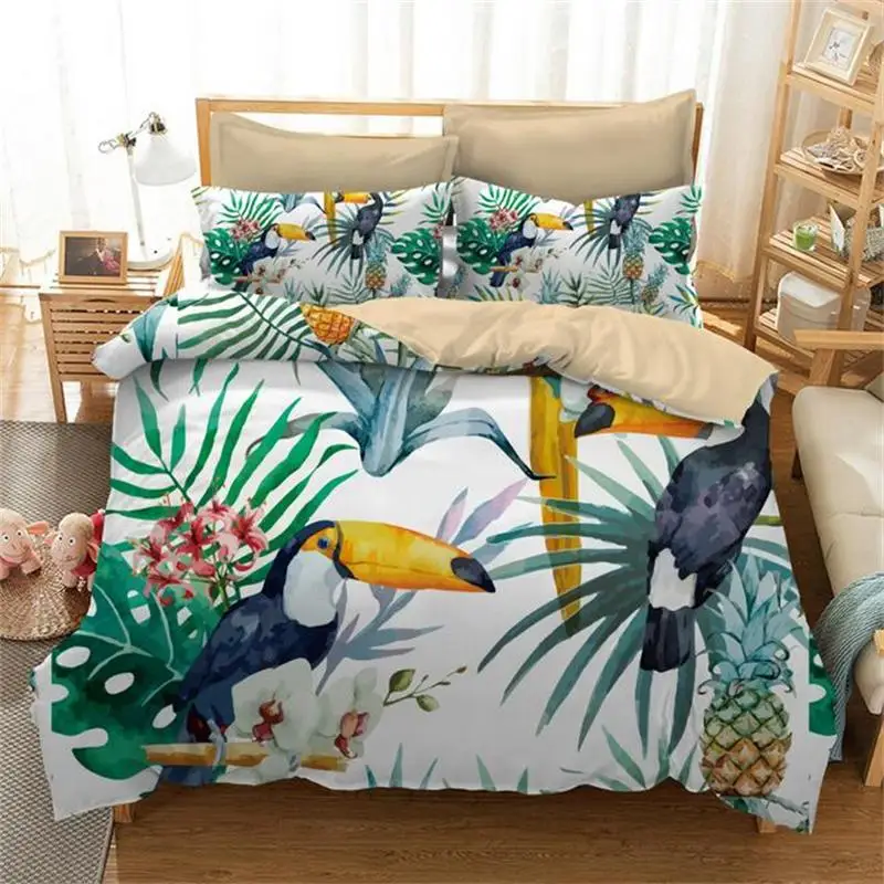 Tropical Leaf Duvet Cover Quilt Cover Bedding Set Single Double King Super King