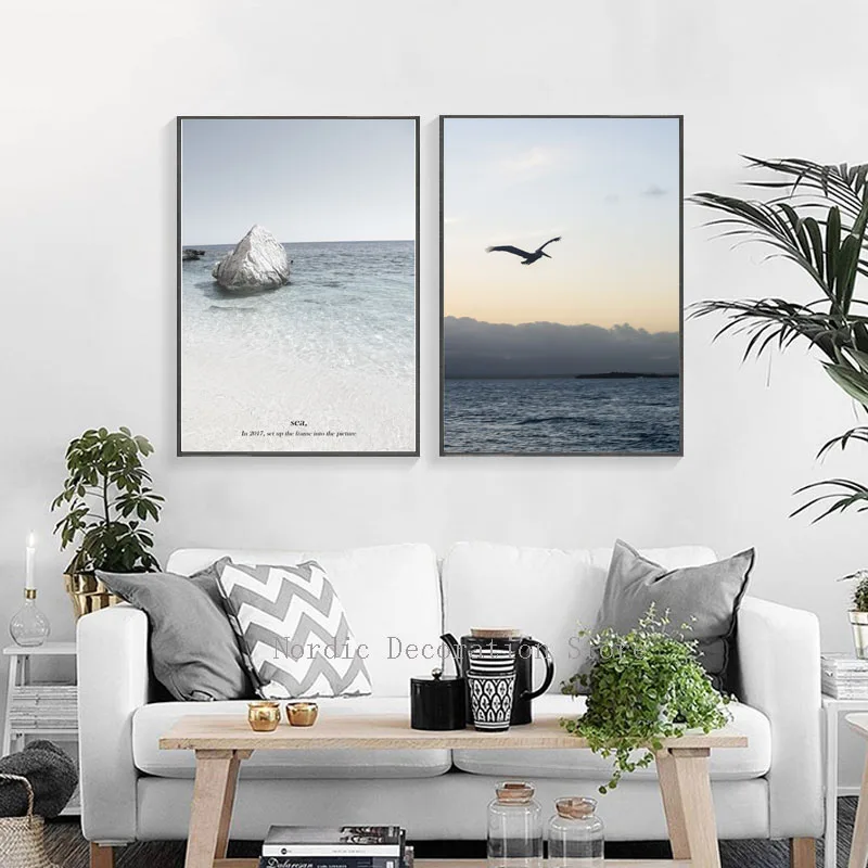 Goedkoop Seagull Zeegezicht Steen Canvas Schilderijen Sunset Landschap Posters En Prints Canvas Foto #039;S Voor Woonkamer Wall Art Unframed