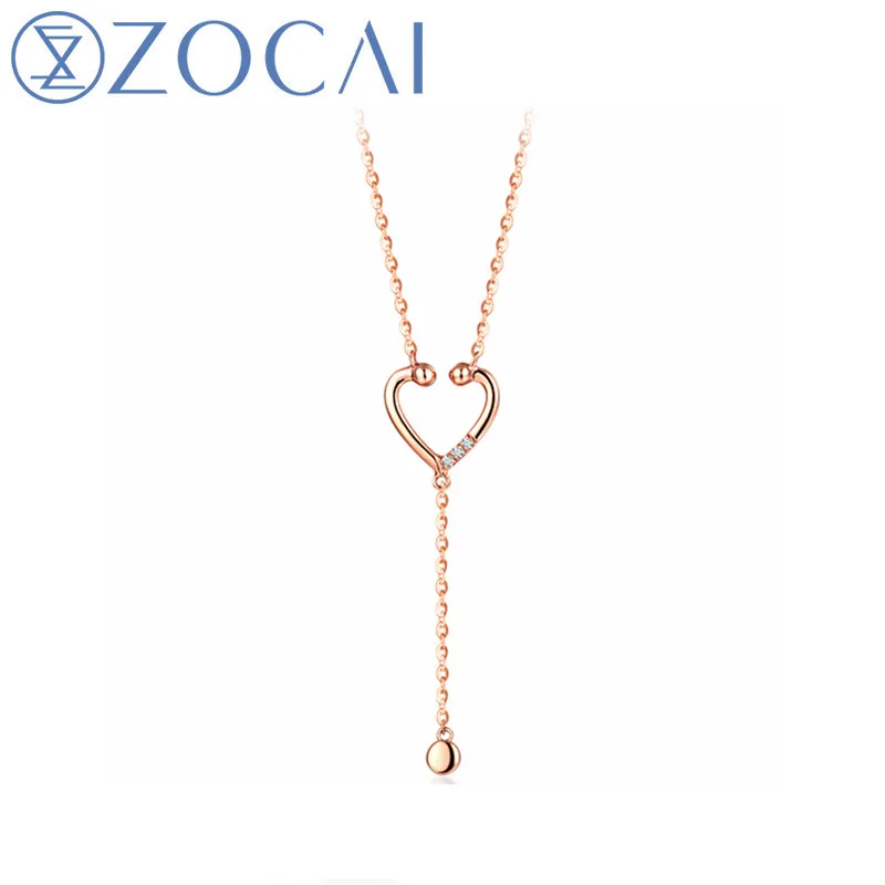 ZOCAI Новое поступление ожерелье Lesten My Real Heart 18 K розовое золото 0.016ct алмаз(Au750) ожерелье D04930