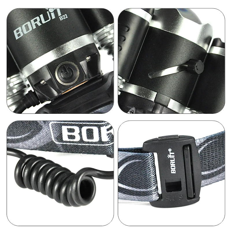 Boruit B22 Powerful led flashligh headlamp usb waterproof rechargeable led head headlight torch lamp with 18650 battery + charger (11)