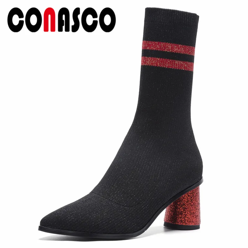 

CONASCO New Mid-calf Boots High Heels Slim High Party Dancing Shoes Woman Round Heels Sexy Party Dancing Shoes Prom Pumps Boots