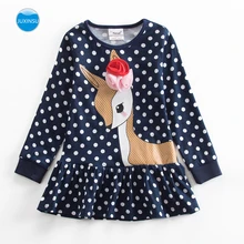 JUXINSU/платье в горошек с длинными рукавами и рисунком маленького оленя для девочек хлопковые детские повседневные платья на осень и зиму для девочек от 1 до 8 лет