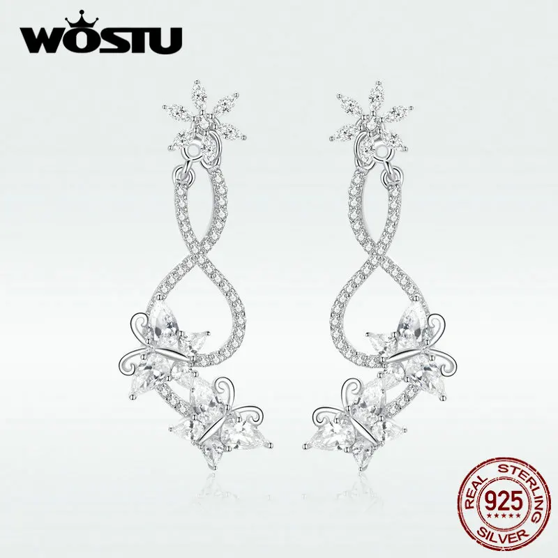 

WOSTU 2019 New Authentic 925 Sterling Silver Earrings For Women Noble Big Butterfly CZ Earrings Making Jewelry BNE125