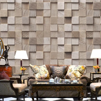 

3d Wood Wallpaper Murals for SOFA background wood square plaid grid 3d Wall mural LIVING ROOM papel 3D PHOTO mural home decor