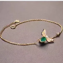 Изящная стрекоза с натуральным зеленым изумрудом, браслет с натуральным драгоценным камнем, серебро 925 пробы, модное женское ювелирное изделие для вечеринки
