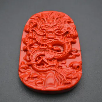 

10pc Natural Red Cinnabar Carved Chinese Imperial Dragon Stone Pendant Two Holes Necklace Making