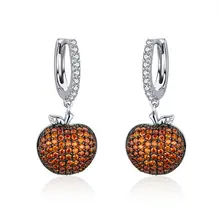 

ABAY Real 925 Sterling Silver Small Apples Earrings for Women Orange CZ Zirconia Fashion Jewelry Making Gift