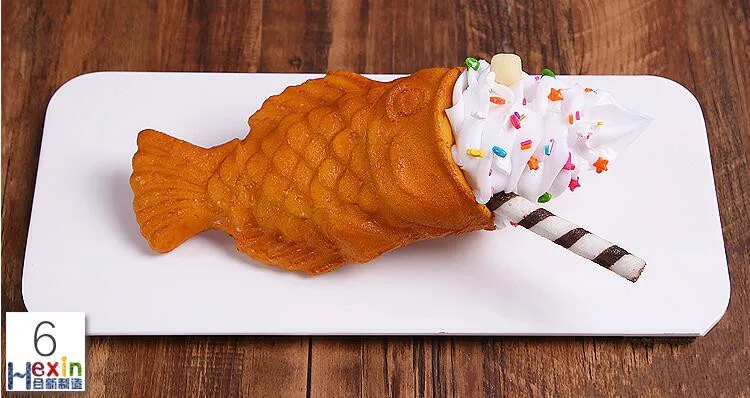 Имитация мороженого рыбы Taiyaki модель еды; посуда для закуски в виде конуса; поддельные рыбы вафельный образец для витрины