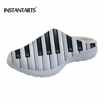 

INSTANTARTS Music Notes with Piano Keyboard Pattern Sandals for Women Summer Beach Air Mesh Slip on Shoes Female Outside Slipper