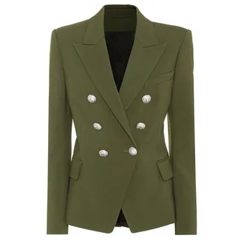 

New 2019 winter women classic metal head buckle double breasted suit army green