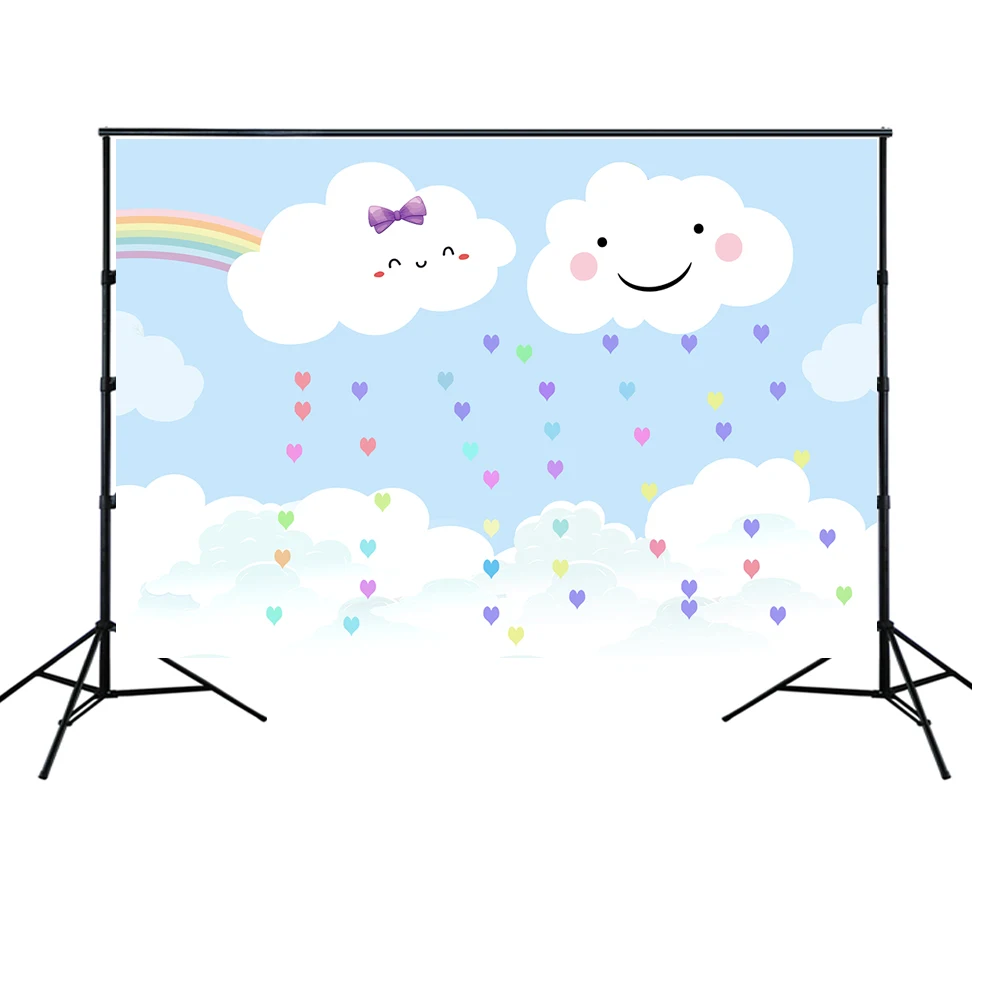 HUAYI Cartoon Clouds Rainbow backdrop Newborns Baby girl baby shower Birthday Party Decorations Banner photo background w-2181