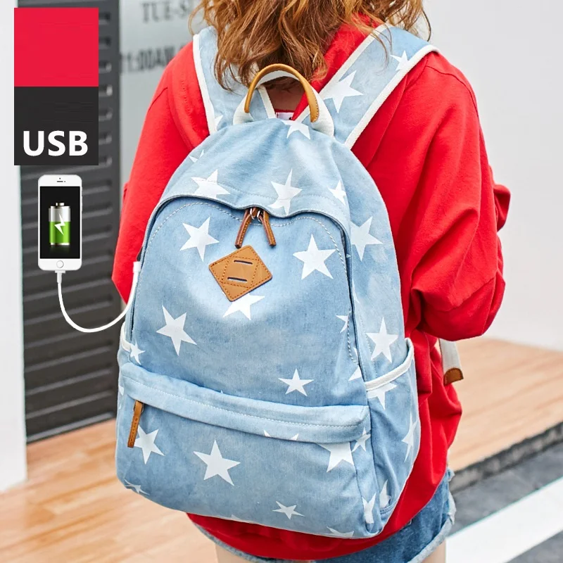 

M169 Multi-function External USB Book Bags for School Backpack Casual Rucksack Daypack Canvas Laptop Fashion Women Backpacks New