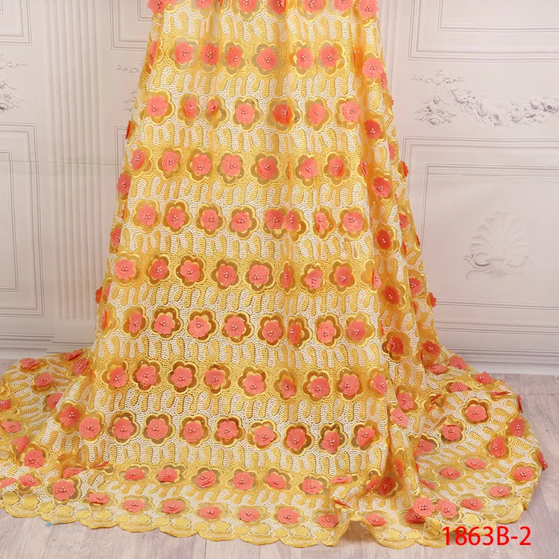 

Grace African Laces Fabrics Embroidered French 3D Flowers With Beads Stone Lace Fabric Nigerian Net Tulle Lace Fabric APW1863B