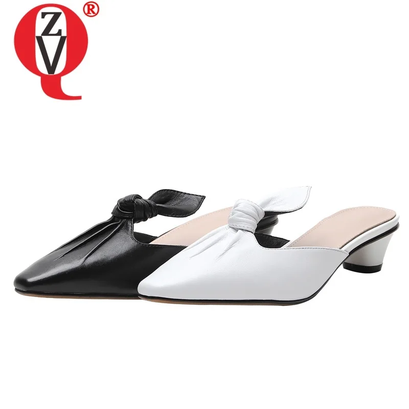 

ZVQ woman shoes 2019 summer new concise high quality genuine leather woman slippers outside mid heels square toe ladies shoes