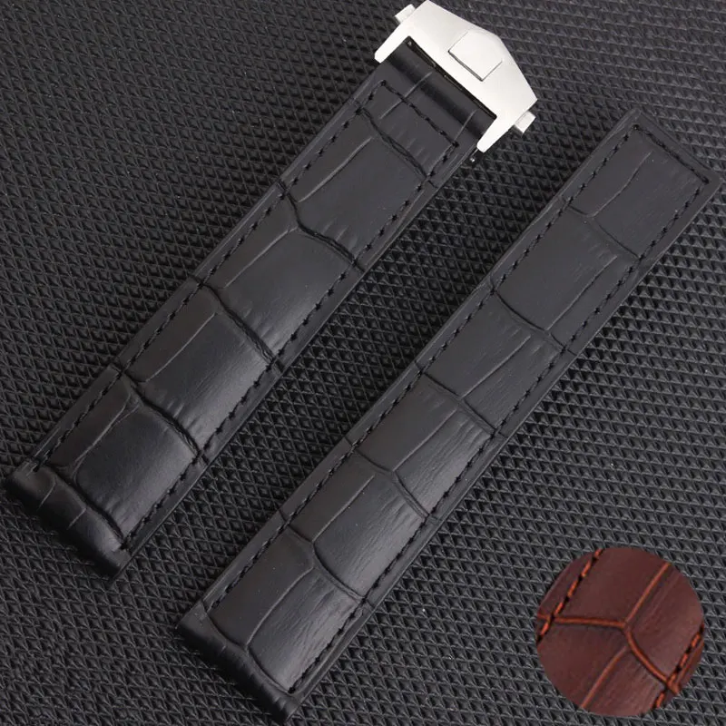 

Brown Black Genuine Leather Watchbands Handmade Wristwatches Bands Strap 19mm 20mm 22mm with deployment buckle