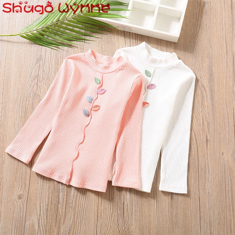

Spring New Children's Cotton Solid Leaf Long Sleeve O Neck Casual Girls Basic T-shirt Kids Tops Tee ropa de ninas