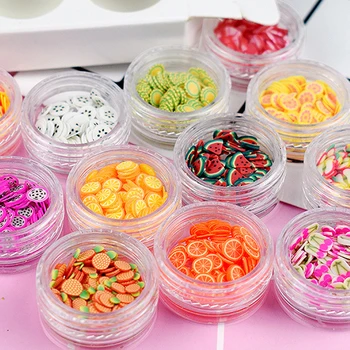 

12 Kinds of Girl Hand DIY Fruit Slices Filler For Nails Art Tips Balls Slime Supplies For Kids DIY Phone Case Accessories Decora