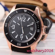 Newest 43mm Bliger mineral crystal black dial rose golden case date miyota Automatic movement Mechanical Wristwatches Mens Watch