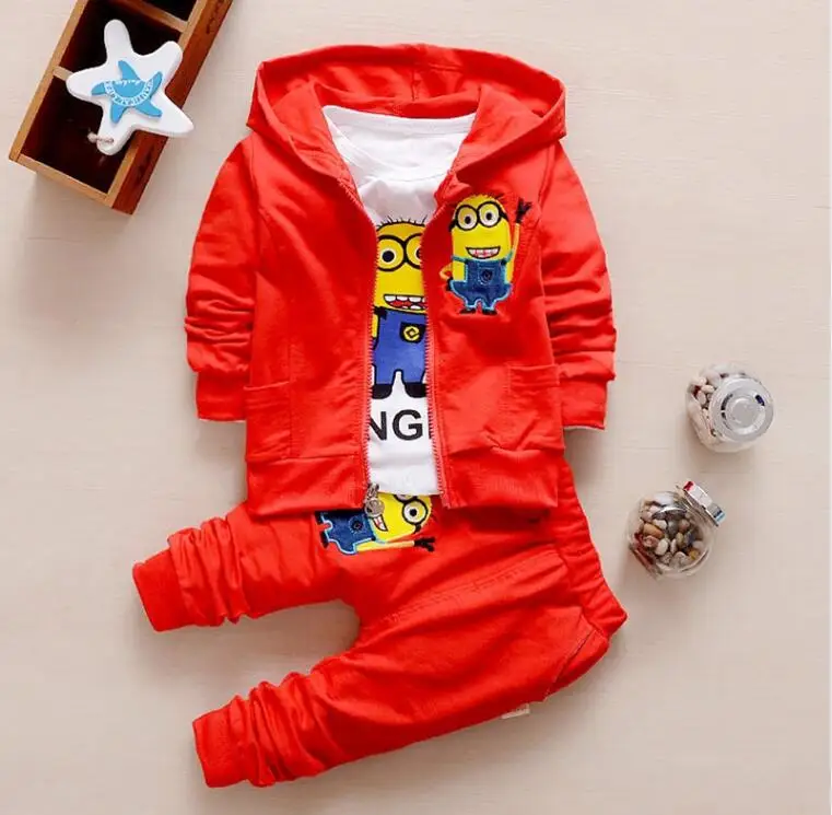 2017 Boys Clothing Set Cotton Minion Clothing Sets Unisex Sport suit 3pcs Coat+T shirt+pants baby boys girls clothes