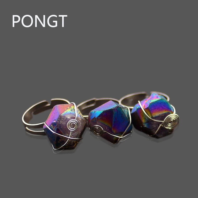 

Raw natural Stone Ring Wire Wrapped adjustable ring for women and men Quartz Crystal Vintage Rings boho fashion jewelry