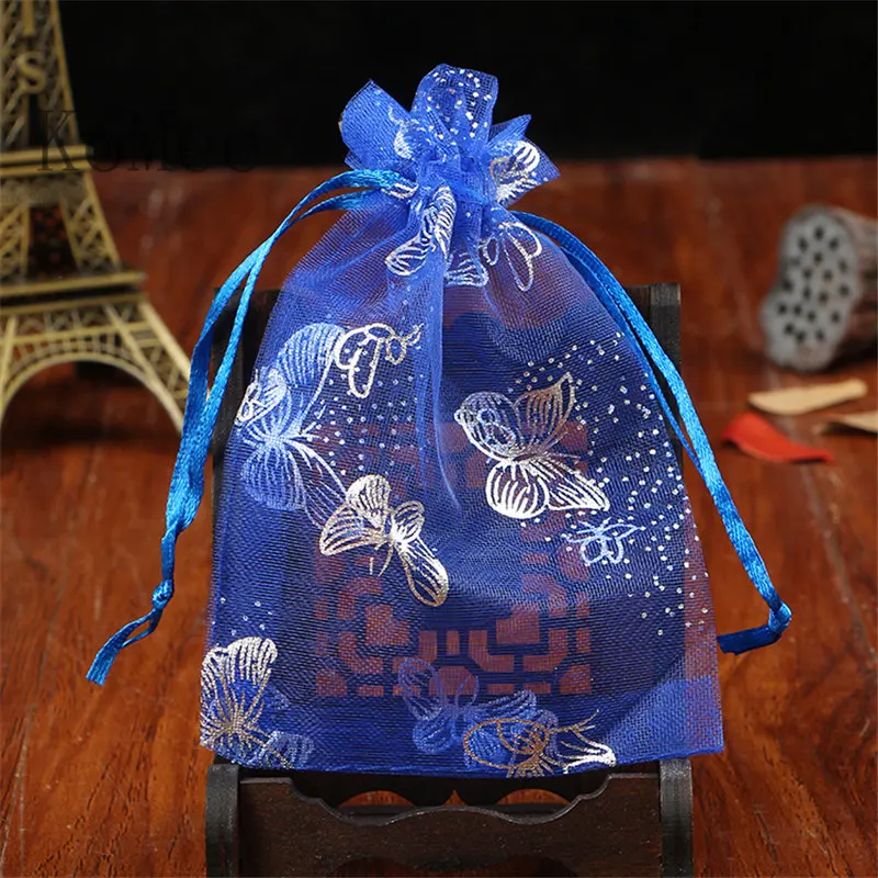 

100pcs/lot Royal Blue Organza Bags 13x18cm Wedding Favor Butterfly Jewelry Gifts Candy Packaging Bags Nice Drawstring Gift Bag