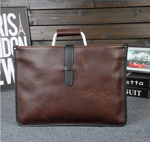 Ретро Мужская Crazy Horse PU кожаный портфель для ноутбука ноутбук коричневый бизнес сумка сумки мужские Размер: 38 см* 28 см - Цвет: Coffee