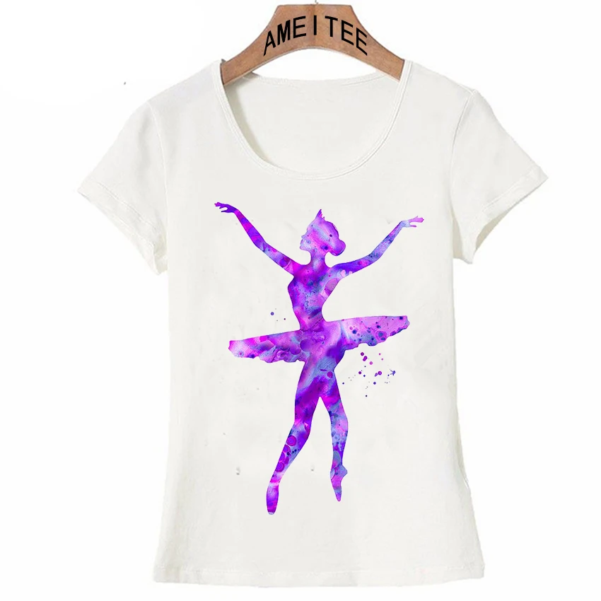 

2018 New summer women short sleeve aqua ballerina T-Shirt Elegant Ballet Dance posture design female Tops cute Girl Tee