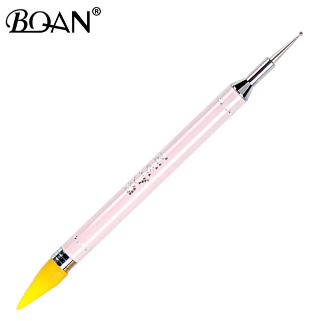 BQAN 1 шт. двухконцевая расческа ручка гвоздики со стразами палочка воск карандаш кристалл ручка для бисера инструмент для дизайна ногтей - Цвет: Розовый