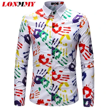 

LONMMY Long sleeve shirts men dress Palm print mens shirts casual slim fit Camisas para hombre blouse men clothing 2018 New